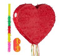 Relaxdays Set piñata corazón rojo con accesorios amarillo,verde,rojo