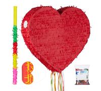 Relaxdays Set piñata corazón rojo de 4 piezas amarillo,naranja,rojo