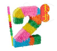 Relaxdays Set piñata cumpleaños número 2 amarillo,verde,fucsia
