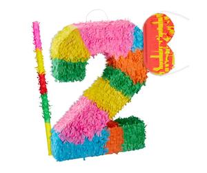 Relaxdays Set piñata cumpleaños número 2 amarillo,verde,fucsia
