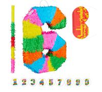 Relaxdays Set piñata cumpleaños número 6 amarillo,verde,naranja