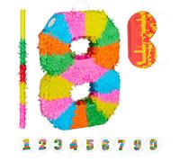 Relaxdays Set piñata cumpleaños número 8 amarillo,verde,naranja