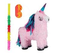 Relaxdays Set piñata de cumpleaños unicornio rosa azul,amarillo,fucsia