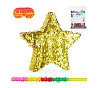 Relaxdays Set piñata de estrella dorada - 4 piezas oro,verde,naranja