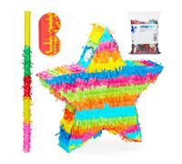 Relaxdays Set piñata estrella arcoiris - 4 piezas azul,amarillo,naranja
