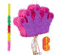 Relaxdays Set Piñata Infantil XXL Corona con Palo y Antifaz, Piñata para Fiestas Infantiles. Papel, Rosa-Lila, 31 x 49 x 10 cm