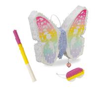 Relaxdays Set piñata mariposa con bate y máscara blanco,púrpura,fucsia