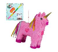 Relaxdays Set piñata unicornio rosa 4 piezas amarillo,oro,rosa