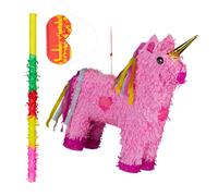 Relaxdays Set piñata unicornio rosa amarillo,fucsia,rojo