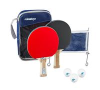 Relaxdays Set Ping Pong con Red, 2 Palas Tenis de Mesa y 3 Bolas de pimpón, Conjunto Pelotas y Paletas con Bolsa, Azul, Unisex-Youth, 27 x 150 x 5 cm
