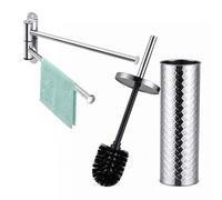 Relaxdays Set portaescobilla WC y toallero, 2 Brazos giratorios, Plata