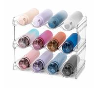 Relaxdays Set Soporte apilable para Botellas, Transparente | organizador de nevera, 12 botellas, 3 niveles, 26x38,5x20 cm