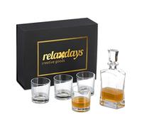 Relaxdays Set Whisky, 5 Piezas, Decantador 700 ml, 4 Vasos Whisky 345 ml, Caja de Regalo, Decantador Coñac, Transparente
