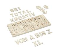 Relaxdays Set Letras de Madera, 104 Piezas, Mayúsculas A-Z 5,5 cm de Alto, Letritas para Manualidades, Alfabeto, Natural, 1.5 x 41 x 18 cm