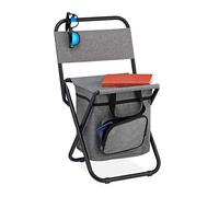 Relaxdays Silla Camping con Bolsa, Plegable, Respaldo, Mochila, Pescador, Pesca, Jardín, Portátil, 60x35x35, Tela, Gris