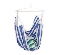 Relaxdays Silla Colgante, Algodón, Sillón Suspendido Exterior/Interior, 150 kg, Asiento Niños y Adultos, Blanco/Azul, Madera, 150 x 100 x 40 cm