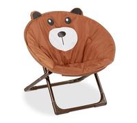 Relaxdays Silla de Acampada Infantil, Oso, Plegable, Unisex, Interior y Exterior, 48 x 51 x 48 cm, 1 Ud., Marrón