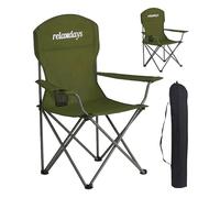 Relaxdays Silla de Camping, Set de 2, Plegable, con Bolsa, portavasos, 150 kg, poliéster, Metal, Verde