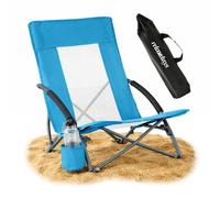 Relaxdays Silla de playa plegable con posavasos blanco,azul,plata
