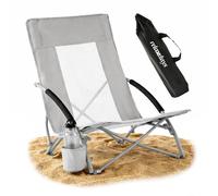 Relaxdays Silla de playa plegable con posavasos blanco,plata,gris