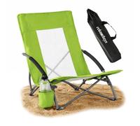 Relaxdays Silla de playa plegable con posavasos blanco,verde,plata
