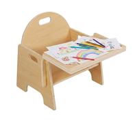Relaxdays Silla Infantil con Mesa integrada, Montessori, Madera Natural | Desde 1 año, 32 x 33 x 29 cm, taburete