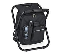 Relaxdays Silla Mochila de Camping, Plegable, Taburete Pesca, Portátil, Ligera, Estable, 42x35x29 cm, Poliéster, Negra