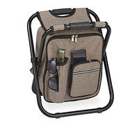 Relaxdays Silla Mochila de Camping, Plegable, Taburete Pesca, Portátil, Ligera y Estable, 42x35x29 cm, Poliéster, Beige