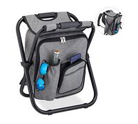 Relaxdays Silla Mochila de Camping, Plegable, Taburete Pesca, Portátil, Ligera y Estable, 43x35x29 cm, Poliéster, Gris