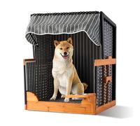 Relaxdays Silla Playera Perros, ratán, con comedero, sillón con Dosel, HBT:95x75x65 cm jardín/terraza, Madera, Gris