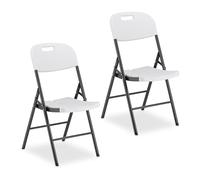 Relaxdays Silla Plegable, Set de 2 Asientos de Jardín y Balcón, hasta 150 kg, Resistentes Intemperie, Blanco, 87 x 45 x 52,5 cm