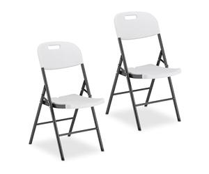 Relaxdays Silla Plegable, Set de 2 Asientos de Jardín y Balcón, hasta 150 kg, Resistentes Intemperie, Blanco