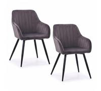 Relaxdays Sillas de Comedor 2X, Terciopelo, Patas Metal, Brazos, Antracita
