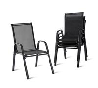 Relaxdays Sillas de jardín, Set de 4, Respaldo Alto, reposabrazos, apilables, hasta 150 kg, poliéster, Metal, Antracita
