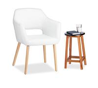 Relaxdays Sillón Vintage Individual, Tela-Madera, Blanco, 84 x 62 x 56 cm