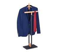 Relaxdays Sirviente Independiente Galán de Noche de Acero y Madera de Haya para Chaqueta y Pantalón, 112x47x20 cm, Mozo Perchero, Negro/Natural