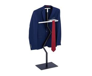 Relaxdays Sirviente Plata Galán de Noche Diseño Zigzag, para Americana y Pantalón, 105x45,5x24 cm, Acero, Mozo de Ropa, Negro y Plateado