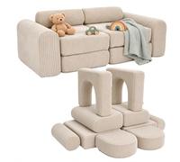 Relaxdays Sofá de Juegos Infantil Modular, Beige | 10 pzas., bloques suaves, pana, (Al x An x Fondo) 32 x 108 x 50 cm