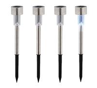 Relaxdays Solares Set 4 Acero INOX, Luz Blanca Fría, Sensor Crepuscular, Faroles LED, 31x4,5cm, Plateado y Negro, Inoxidable