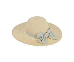 Relaxdays Sombrero Mujer Verano, Pamela Elegante de Paja, Playa, Diseño con Cinta y Lazo, ala Ancha, Talla 56 cm, Beige