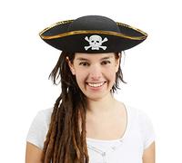 Relaxdays Sombrero Pirata, Gorro Capitán, Accesorio Disfraz Corsario, con Calavera, Poliéster, Talla Única, 1 Ud, Negro, Color, Medium (10020589)