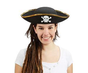 Relaxdays Sombrero Pirata, Gorro Capitán, Accesorio Disfraz Corsario, con Calavera, Poliéster, Talla Única, 1 Ud, Negro, Color, Medium (10020589)