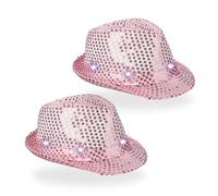 Relaxdays Sombreros de Fiesta con 6 Led y Lentejuelas, 3 Modos de Luz, Hombres y Mujeres, Hora Loca, Rosa