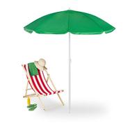 Relaxdays Sombrilla Playa, 160 cm Ø, Altura Regulable, Inclinable, Protección UV, Parasol con Bolsa, Balcón, Verde