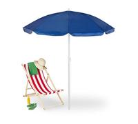 Relaxdays Azul 160 cm Sombrilla Playa, Ø, Altura Regulable, Inclinable, Protección UV, Parasol con Bolsa, Balcón, Acero