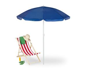 Relaxdays Sombrilla Playa, 160 cm Ø, Altura Regulable, Inclinable, Protección UV, Parasol con Bolsa, Balcón, Azul