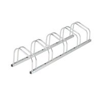 Relaxdays Soporte Bicicletas Suelo para 5 Bicis, Neumáticos hasta 50 mm, Metálico, Garaje, Aparcabicicletas, Plateado, Acero, 26 x 136 x 33.5 cm