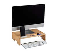Relaxdays Soporte Bambú 3 Compartimentos, Elevador Pantalla Ordenador, Base Monitor 10,5x41x28cm, Madera Natural