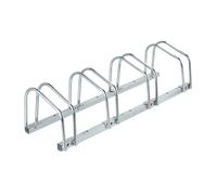 Relaxdays Soportes Bicicleta Suelo, para 4 Bicis, Ancho de Neumático hasta 60 mm, Metálico, Garaje, Portabicis, Plateado, Acero, 27 x 100 x 33 cm