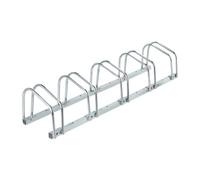 Relaxdays Soportes Bicicleta Suelo, para 5 Bicis, Ancho de Neumático hasta 60 mm, Metálico, Garaje, Portabicis, Plateado, Acero, 27 x 130 x 33 cm